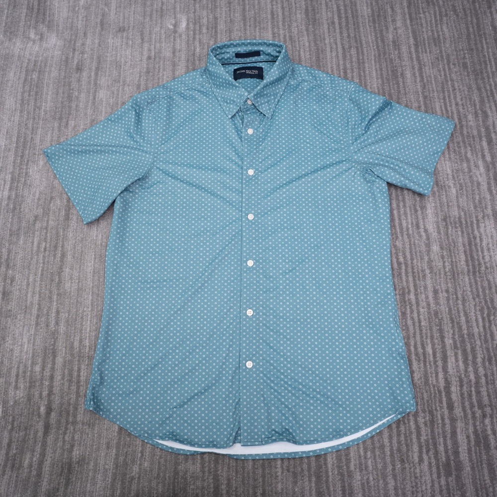 Jachs New York Men Medium Short Sleeve Button Up Shirt Teal Floral Print 1859448